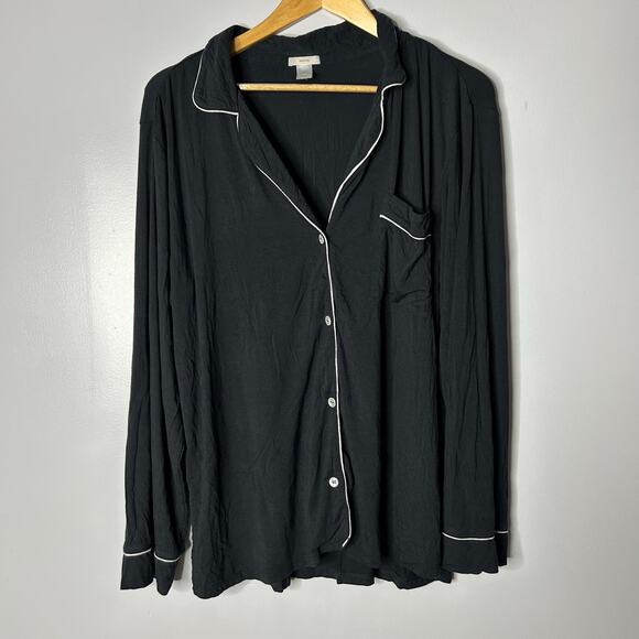 Eberjey Gisele Tencel Modal Sleepshirt Top Button‎ Down Women’s Large Black Cozy - Picture 5 of 9